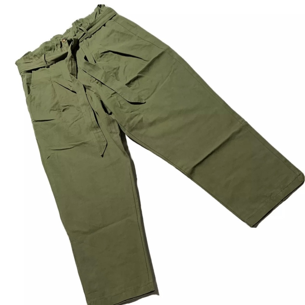7 For All Mankind Olive Green Paperbag Waist Tie Pants Size L Large NWT